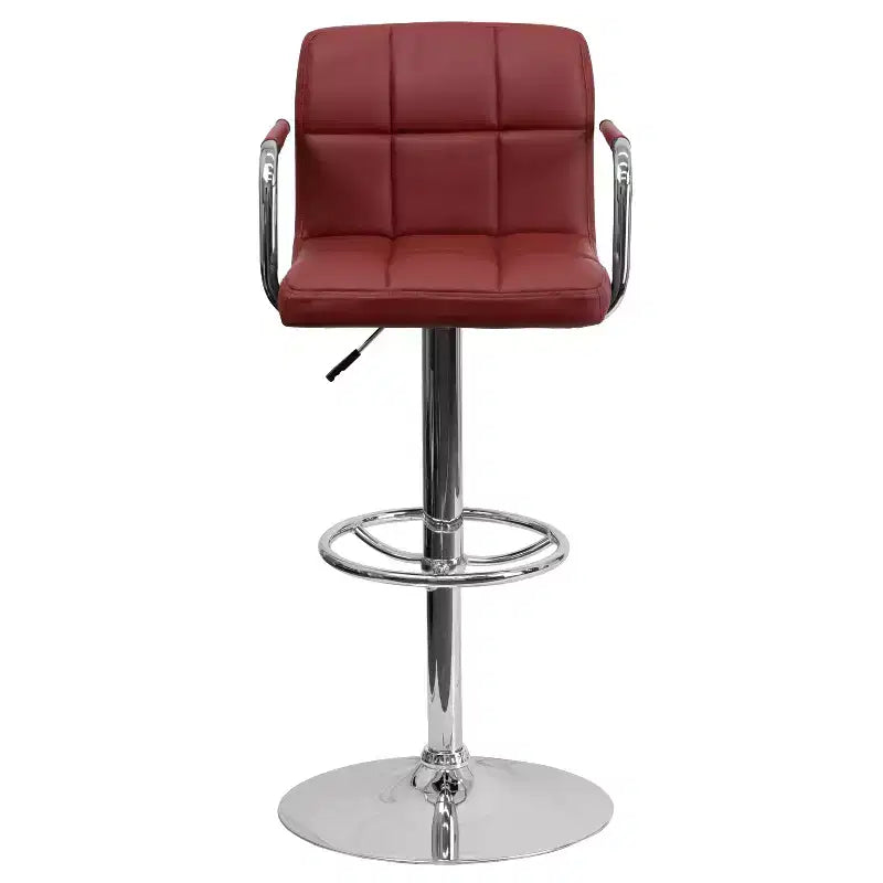 Sgabello da bar contemporaneo Flash Furniture in vinile trapuntato, regolabile in altezza, con braccioli e base cromata
