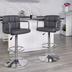 Sgabello da bar contemporaneo Flash Furniture in vinile trapuntato, regolabile in altezza, con braccioli e base cromata
