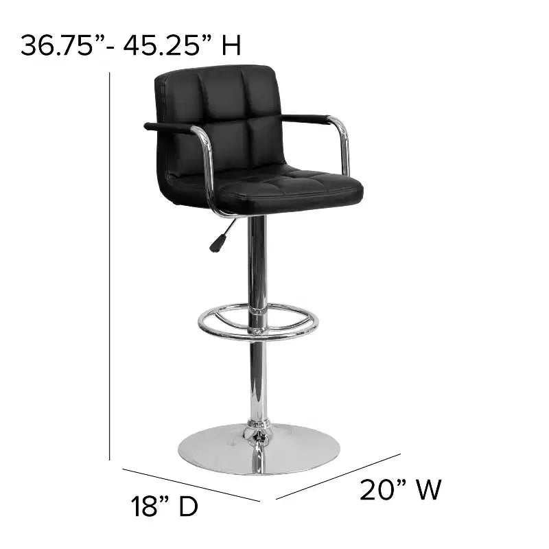 Sgabello da bar contemporaneo Flash Furniture in vinile trapuntato, regolabile in altezza, con braccioli e base cromata
