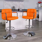 Sgabello da bar contemporaneo Flash Furniture in vinile trapuntato, regolabile in altezza, con braccioli e base cromata