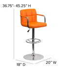 Sgabello da bar contemporaneo Flash Furniture in vinile trapuntato, regolabile in altezza, con braccioli e base cromata