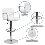 Sgabello da bar contemporaneo Flash Furniture in vinile trapuntato, regolabile in altezza, con braccioli e base cromata