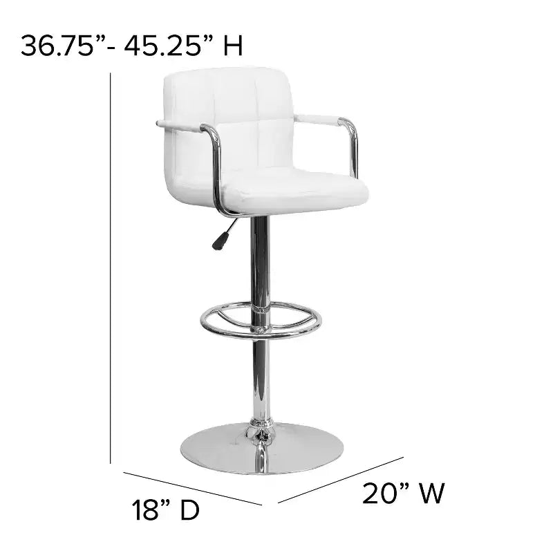 Sgabello da bar contemporaneo Flash Furniture in vinile trapuntato, regolabile in altezza, con braccioli e base cromata