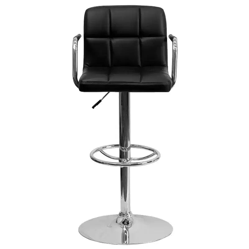 Sgabello da bar contemporaneo Flash Furniture in vinile trapuntato, regolabile in altezza, con braccioli e base cromata