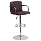 Sgabello da bar contemporaneo Flash Furniture in vinile trapuntato, regolabile in altezza, con braccioli e base cromata