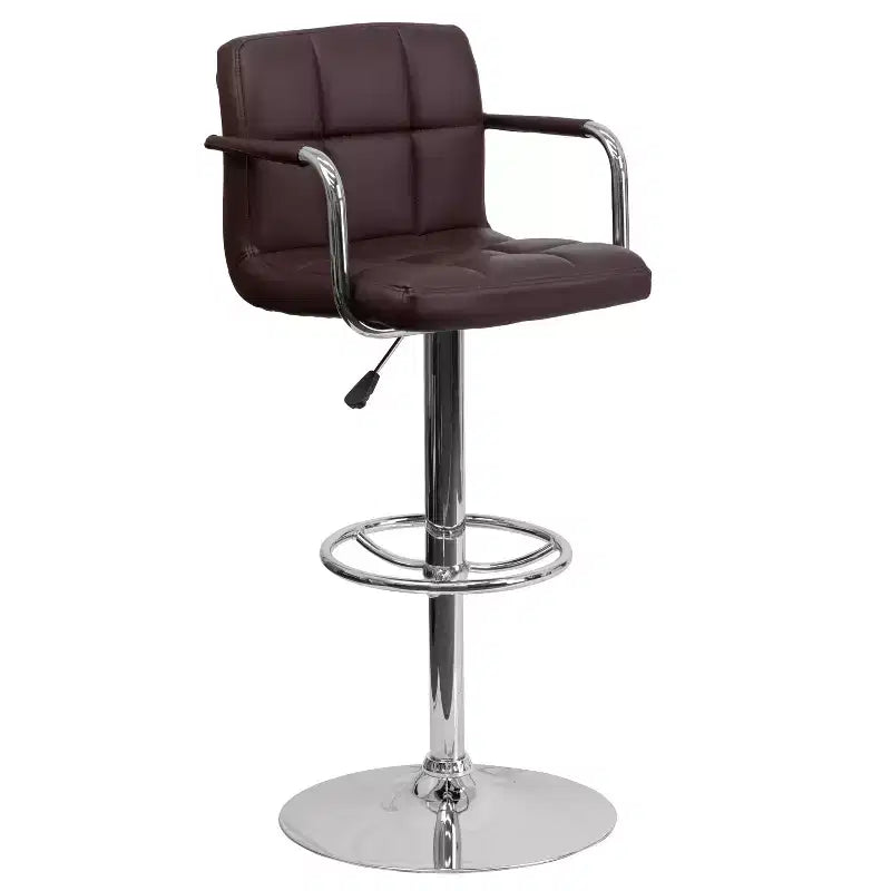 Sgabello da bar contemporaneo Flash Furniture in vinile trapuntato, regolabile in altezza, con braccioli e base cromata