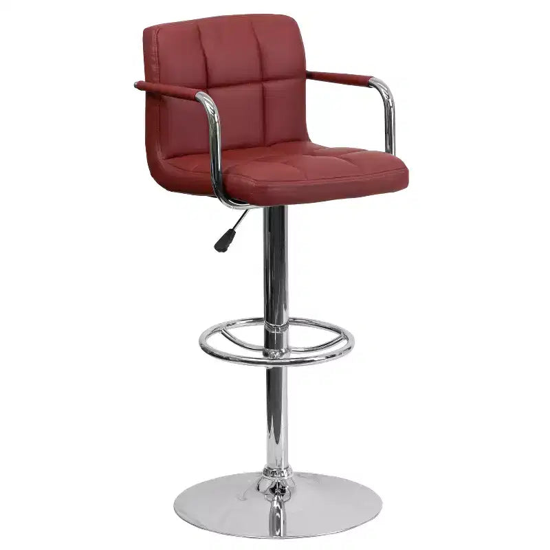 Sgabello da bar contemporaneo Flash Furniture in vinile trapuntato, regolabile in altezza, con braccioli e base cromata