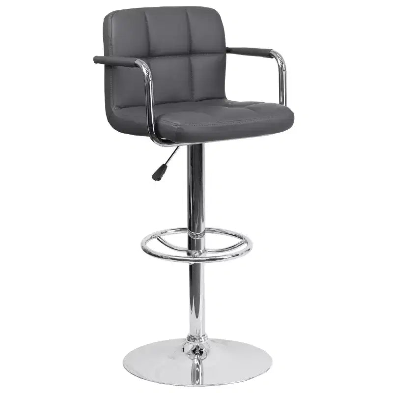 Flash Furniture Contemporary Quilted Vinyl Adjustable Height Barstool with Arms and Chrome Base