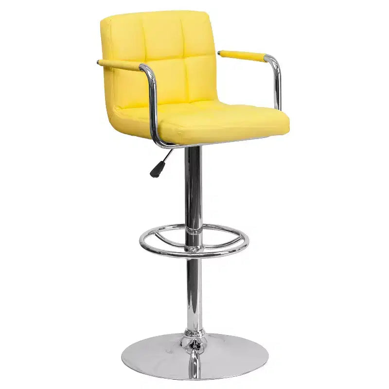 Sgabello da bar contemporaneo Flash Furniture in vinile trapuntato, regolabile in altezza, con braccioli e base cromata