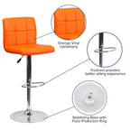 Flash Furniture Sgabello da Bar Moderno in Vinile Trapuntato Regolabile in Altezza con Base Cromata