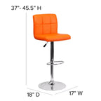 Flash Furniture Sgabello da Bar Moderno in Vinile Trapuntato Regolabile in Altezza con Base Cromata