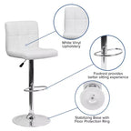 Flash Furniture Sgabello da Bar Moderno in Vinile Trapuntato Regolabile in Altezza con Base Cromata