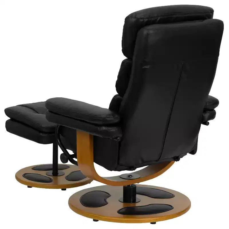 Flash Furniture Poltrona Reclinabile Multiposizione Contemporanea e Ottomana con Base in Legno in LeatherSoft Nero