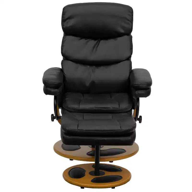Flash Furniture Poltrona Reclinabile Multiposizione Contemporanea e Ottomana con Base in Legno in LeatherSoft Nero