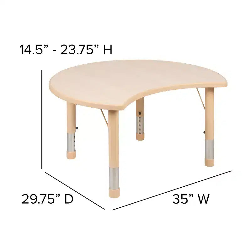 Flash Furniture 25.125W x 35.5L Tavolo per attività regolabile in altezza in plastica naturale a mezzaluna