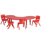 Emma and Oliver 35W x 65L Half-Moon Plastic Height Adjustable Activity Table Set with 4 Chairs