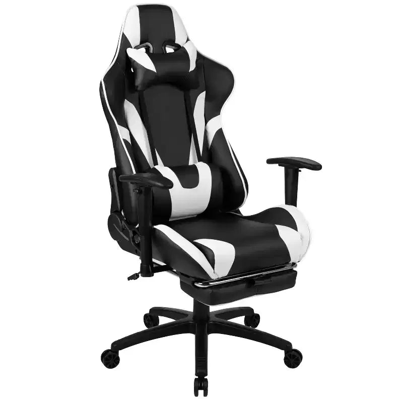 Set Scrivania da Gaming Flash Furniture e Sedia da Gaming Reclinabile con Poggiapiedi, Portabicchieri, Gancio per Cuffie e 2 Fori per la Gestione dei Cavi