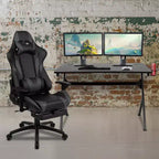 Set Scrivania da Gaming Flash Furniture e Sedia da Gaming Reclinabile con Poggiapiedi, Portabicchieri, Gancio per Cuffie e 2 Fori per la Gestione dei Cavi