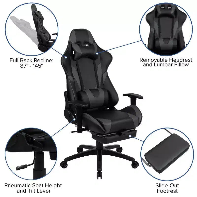 Set Scrivania da Gaming Flash Furniture e Sedia da Gaming Reclinabile con Poggiapiedi, Portabicchieri, Gancio per Cuffie e 2 Fori per la Gestione dei Cavi