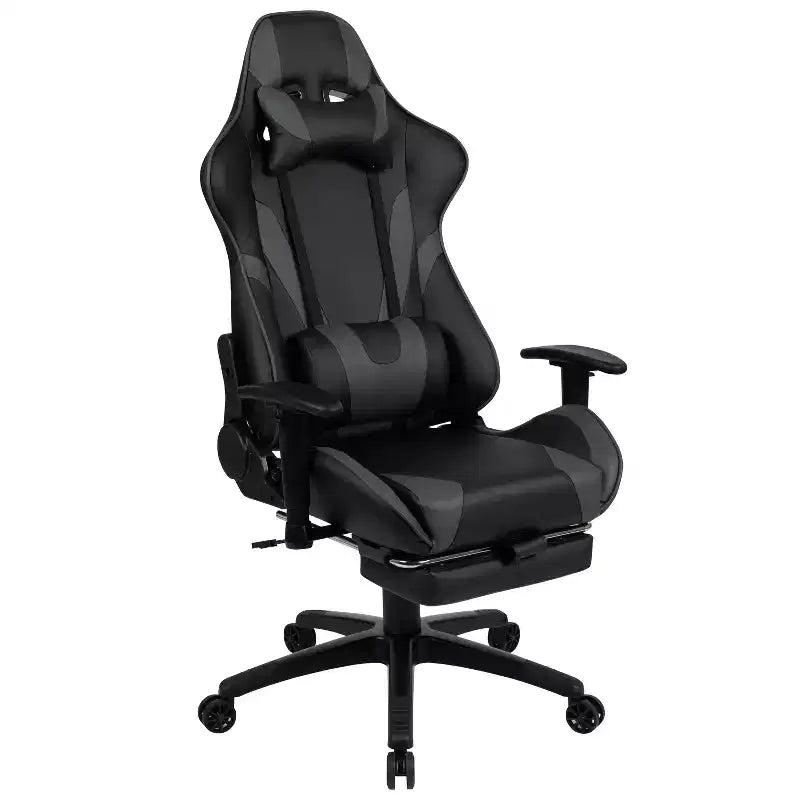 Set Scrivania da Gaming Flash Furniture e Sedia da Gaming Reclinabile con Poggiapiedi, Portabicchieri, Gancio per Cuffie e 2 Fori per la Gestione dei Cavi