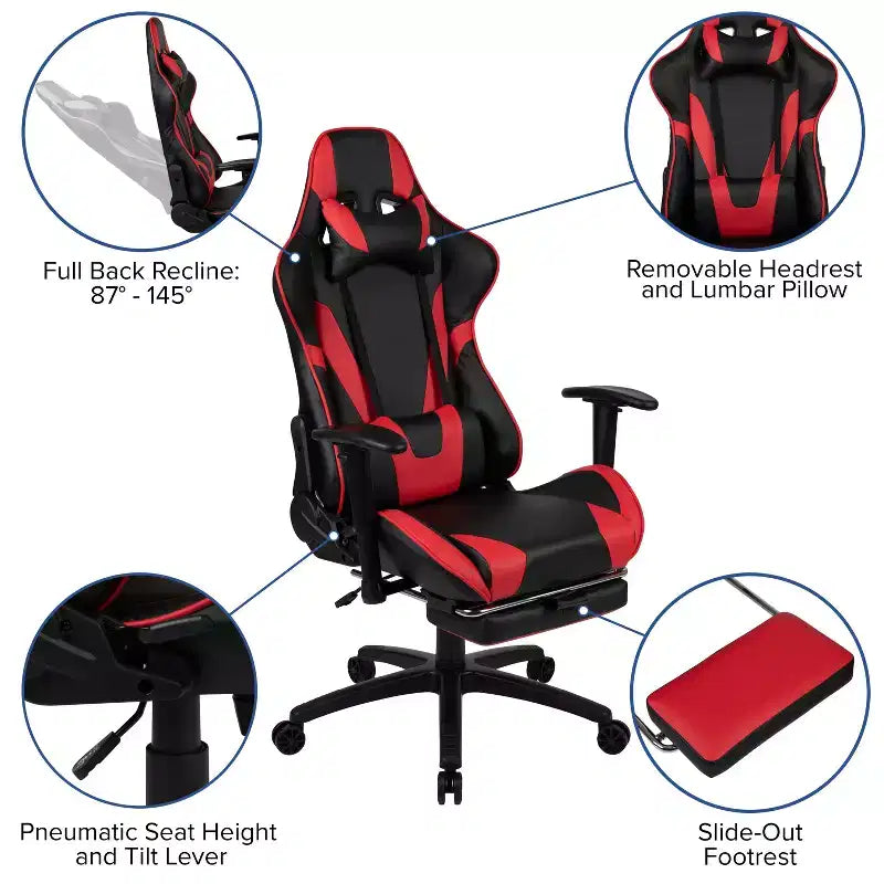 Set Scrivania da Gaming Flash Furniture e Sedia da Gaming Reclinabile con Poggiapiedi, Portabicchieri, Gancio per Cuffie e 2 Fori per la Gestione dei Cavi