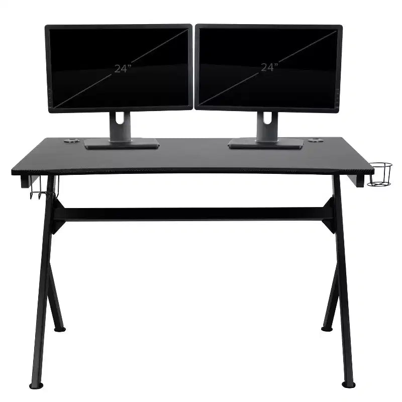 Set Scrivania da Gaming Flash Furniture e Sedia da Gaming Reclinabile con Poggiapiedi, Portabicchieri, Gancio per Cuffie e 2 Fori per la Gestione dei Cavi