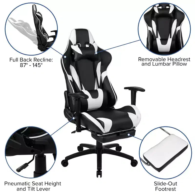 Set Scrivania da Gaming Flash Furniture e Sedia da Gaming Reclinabile con Poggiapiedi, Portabicchieri, Gancio per Cuffie e 2 Fori per la Gestione dei Cavi