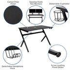 Set Scrivania da Gaming Flash Furniture e Sedia da Gaming Reclinabile con Poggiapiedi, Portabicchieri, Gancio per Cuffie e 2 Fori per la Gestione dei Cavi