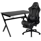 Set Scrivania da Gaming Flash Furniture e Sedia da Gaming Reclinabile con Poggiapiedi, Portabicchieri, Gancio per Cuffie e 2 Fori per la Gestione dei Cavi