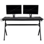Scrivania da gaming Flash Furniture con portabicchieri/gancio per cuffie/tappetino per mouse rimovibile e sedia da gaming reclinabile con schienale/braccioli e poggiapiedi