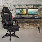Scrivania da gaming Flash Furniture con portabicchieri/gancio per cuffie/tappetino per mouse rimovibile e sedia da gaming reclinabile con schienale/braccioli e poggiapiedi
