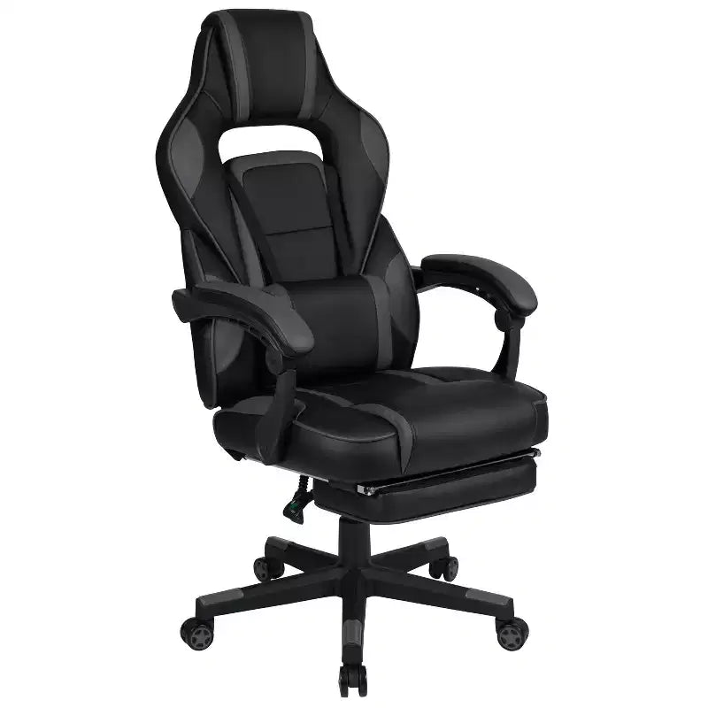 Scrivania da gaming Flash Furniture con portabicchieri/gancio per cuffie/tappetino per mouse rimovibile e sedia da gaming reclinabile con schienale/braccioli e poggiapiedi