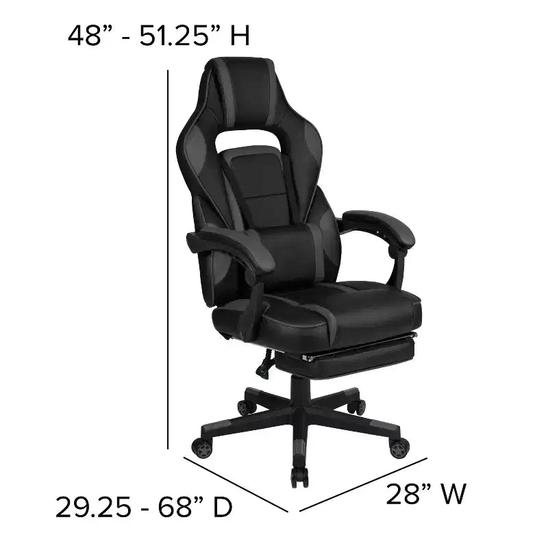 Scrivania da gaming Flash Furniture con portabicchieri/gancio per cuffie/tappetino per mouse rimovibile e sedia da gaming reclinabile con schienale/braccioli e poggiapiedi