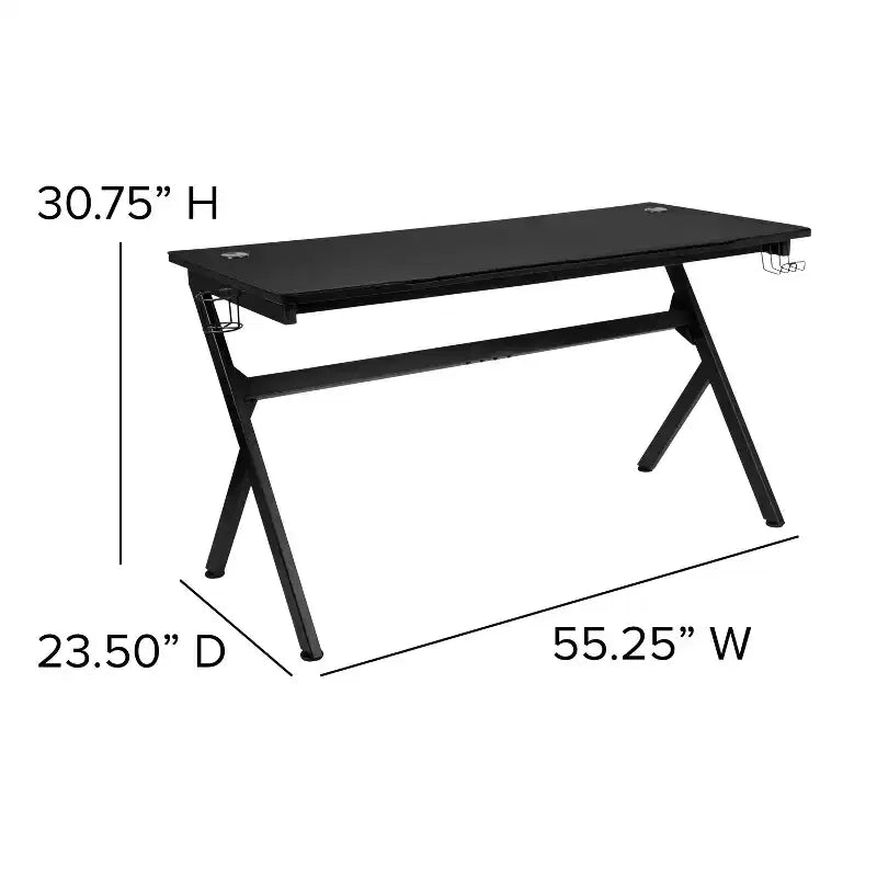 Scrivania da gaming Flash Furniture con portabicchieri/gancio per cuffie/tappetino per mouse rimovibile e sedia da gaming reclinabile con schienale/braccioli e poggiapiedi