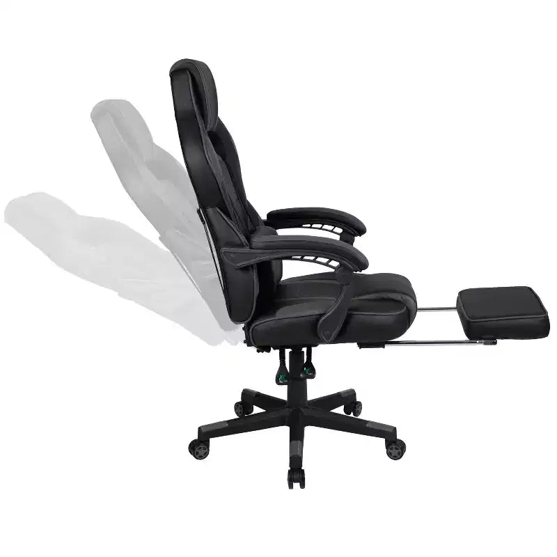 Scrivania da gaming Flash Furniture con portabicchieri/gancio per cuffie/tappetino per mouse rimovibile e sedia da gaming reclinabile con schienale/braccioli e poggiapiedi