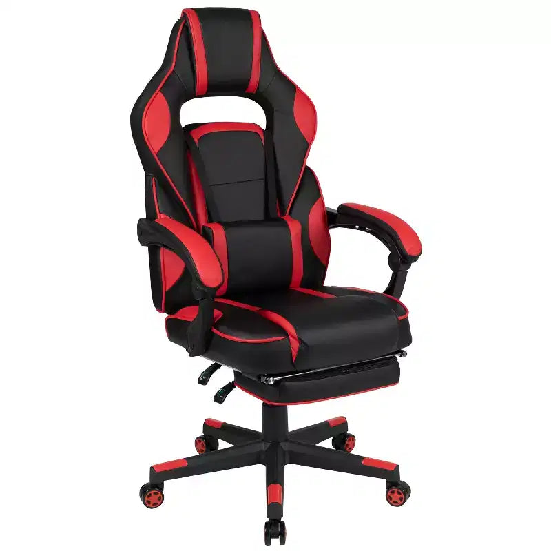 Scrivania da gaming Flash Furniture con portabicchieri/gancio per cuffie/tappetino per mouse rimovibile e sedia da gaming reclinabile con schienale/braccioli e poggiapiedi