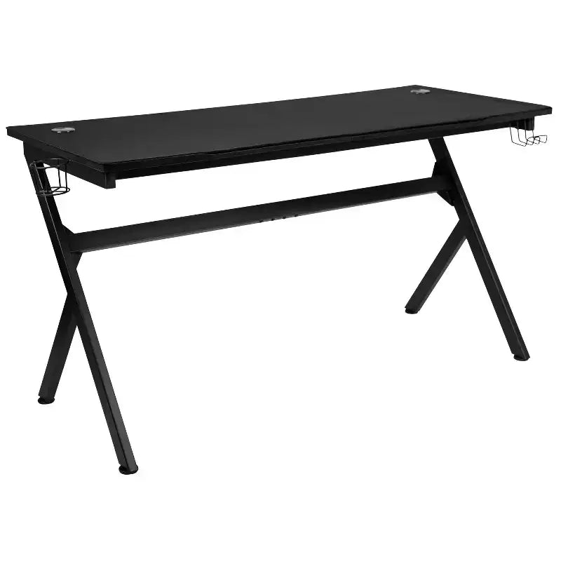 Scrivania da gaming Flash Furniture con portabicchieri/gancio per cuffie/tappetino per mouse rimovibile e sedia da gaming reclinabile con schienale/braccioli e poggiapiedi