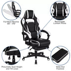 Scrivania da gaming Flash Furniture con portabicchieri/gancio per cuffie/tappetino per mouse rimovibile e sedia da gaming reclinabile con schienale/braccioli e poggiapiedi