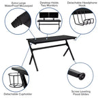 Scrivania da gaming Flash Furniture con portabicchieri/gancio per cuffie/tappetino per mouse rimovibile e sedia da gaming reclinabile con schienale/braccioli e poggiapiedi