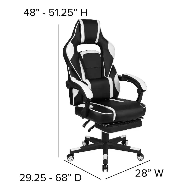Scrivania da gaming Flash Furniture con portabicchieri/gancio per cuffie/tappetino per mouse rimovibile e sedia da gaming reclinabile con schienale/braccioli e poggiapiedi