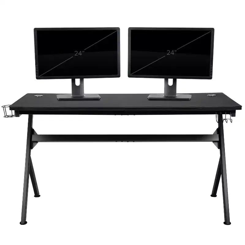 Scrivania da gaming Flash Furniture con portabicchieri/gancio per cuffie/tappetino per mouse rimovibile e sedia da gaming reclinabile con schienale/braccioli e poggiapiedi