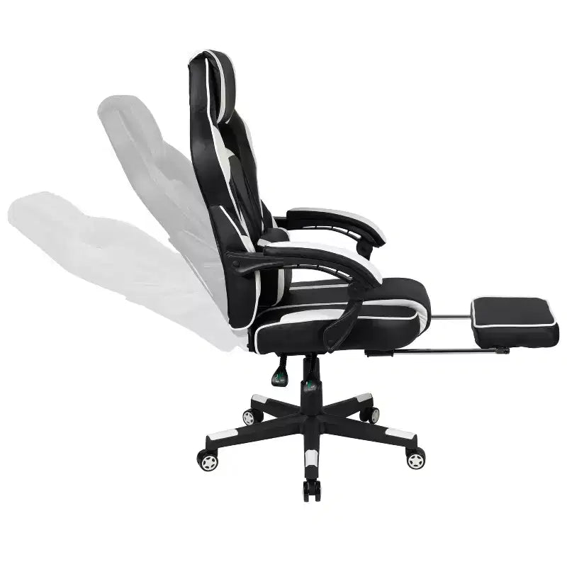 Scrivania da gaming Flash Furniture con portabicchieri/gancio per cuffie/tappetino per mouse rimovibile e sedia da gaming reclinabile con schienale/braccioli e poggiapiedi