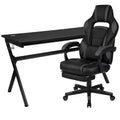 Scrivania da gaming Flash Furniture con portabicchieri/gancio per cuffie/tappetino per mouse rimovibile e sedia da gaming reclinabile con schienale/braccioli e poggiapiedi