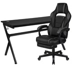 Scrivania da gaming Flash Furniture con portabicchieri/gancio per cuffie/tappetino per mouse rimovibile e sedia da gaming reclinabile con schienale/braccioli e poggiapiedi
