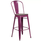 Emma and Oliver 30H Metal Dining Barstool with Back and Wood Seat