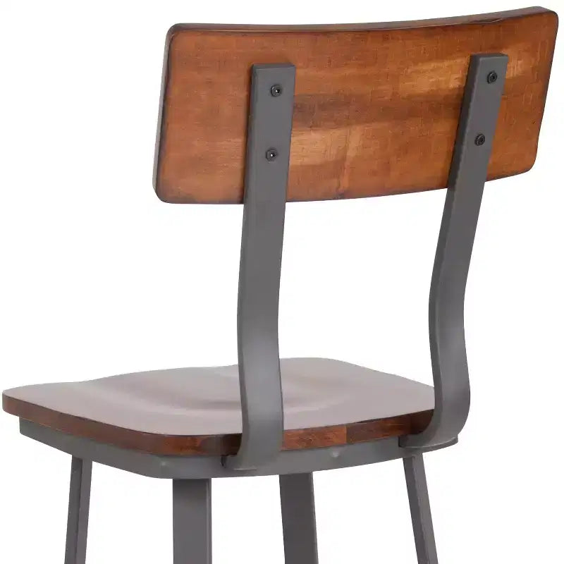 Sgabello da bar Emma and Oliver Rustic Walnut con schienale/sedile in legno e struttura grigia