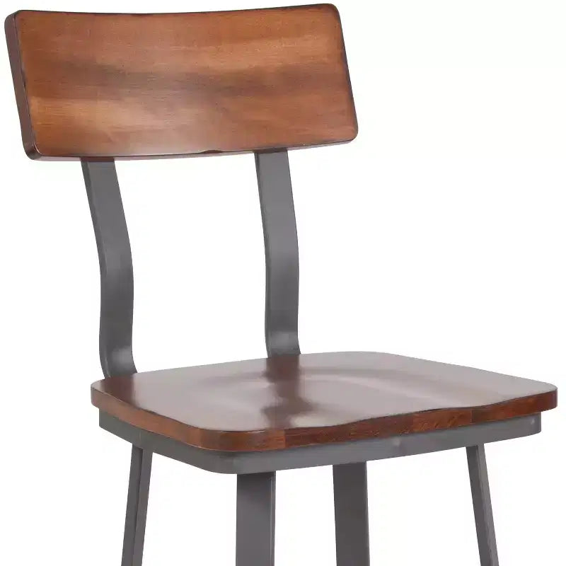 Sgabello da bar Emma and Oliver Rustic Walnut con schienale/sedile in legno e struttura grigia