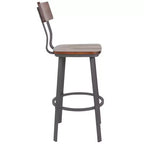 Sgabello da bar Emma and Oliver Rustic Walnut con schienale/sedile in legno e struttura grigia