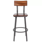 Sgabello da bar Emma and Oliver Rustic Walnut con schienale/sedile in legno e struttura grigia