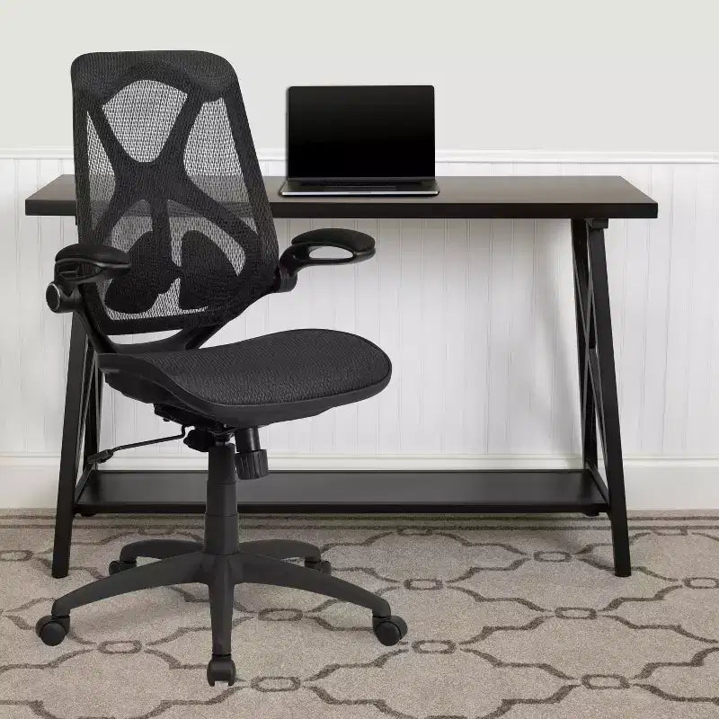 Sedia da Ufficio Ergonomica Emma e Oliver con Schienale Alto in Rete Nera Trasparente, con Braccioli e Meccanismo a 2 Leve